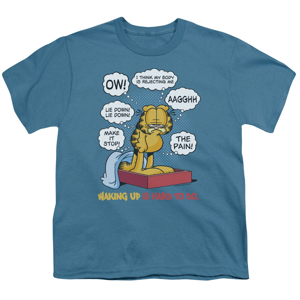 Garfield - Youth Kids T-Shirt (Ages 7+) - Short Sleeve Youth T Shirt - Waking Up Is Hard To Do - Officially Licensed - S M L XL