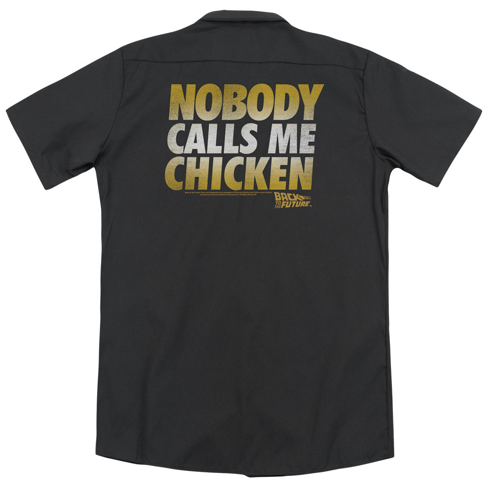 Back To The Future - Chicken (Back Print) Adult Work Shirt - Forces Of Mankind