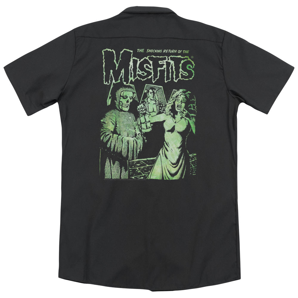 Misfits™ Button Shirt - Officially Licensed - The Shocking Return - Adult Short Sleeve Work Shirt - Button Up Down Shirt - Dickies Brand