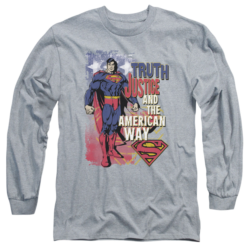 Superman - Truth Justice - Unisex Adult Long Sleeve T-Shirt - Dc Comics, Vintage, Man Of Steel, Justice League, Super Hero, Men Women
