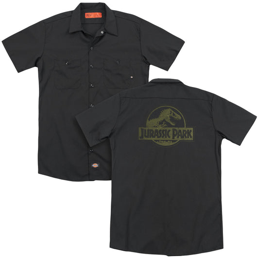 Jurassic Park - Distressed Logo (Back Print) Adult Work Shirt - Forces Of Mankind