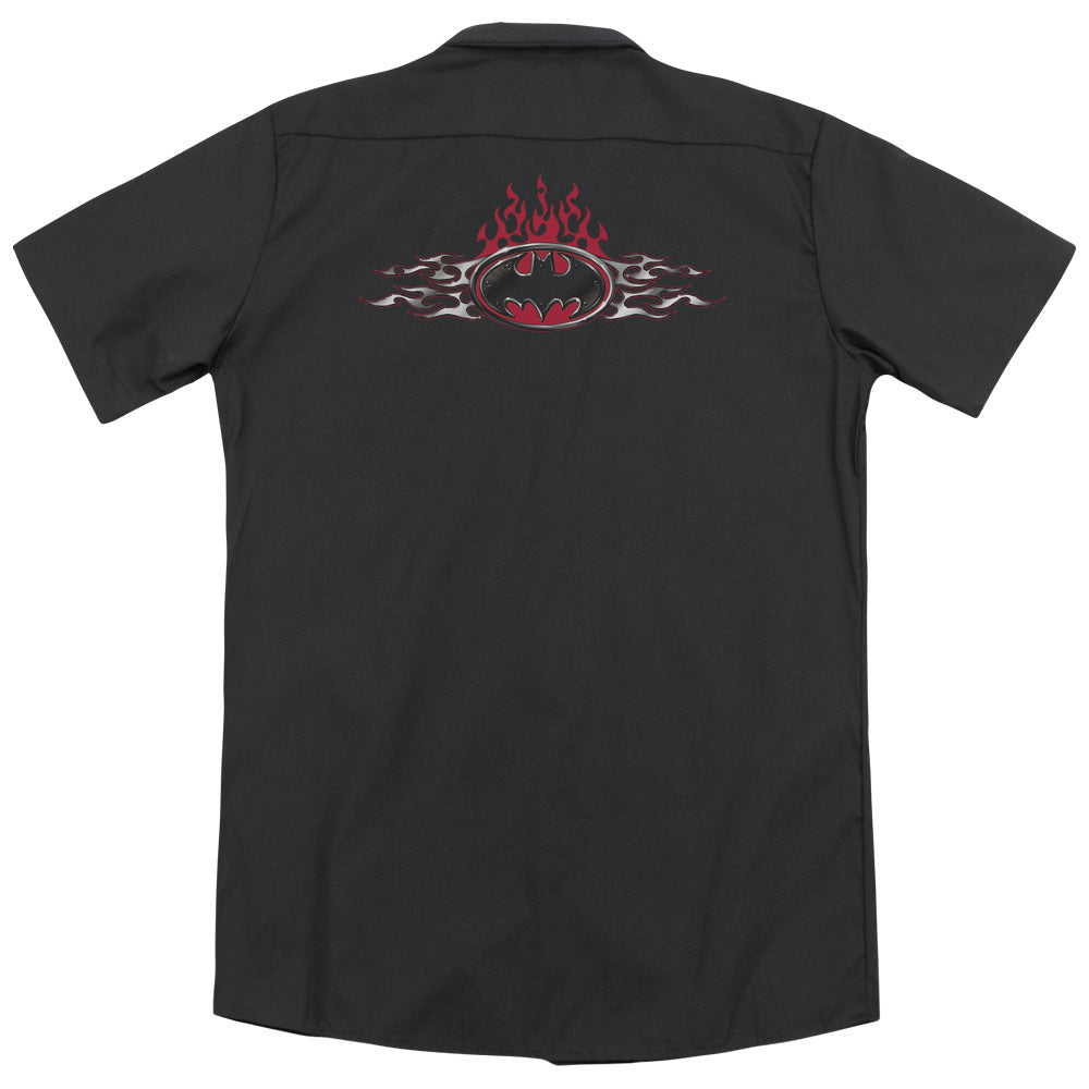 Batman - Steel Flames Logo (Back Print) Adult Work Shirt - Forces Of Mankind