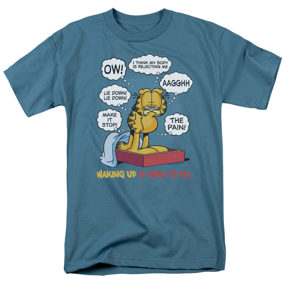 Garfield™ Shirt - Officially Licensed - Adult Unisex Short Sleeve T-Shirt - Waking Up Is Hard To Do
