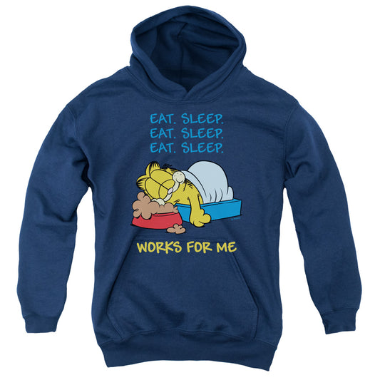 Garfield™ Youth Kids Hoodie (Ages7+) - Works For Me - Officially Licensed - Youth Kids Pull Over Hoodie