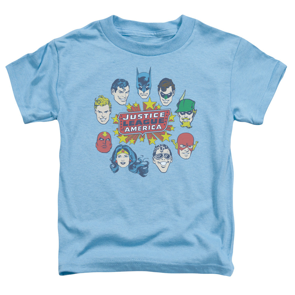 Justice League™ - Toddler Kids T-Shirt (Ages 2-4) - Short Sleeve Toddler Tee - Justice Head Circle - Vintage - Officially Licensed  2T 3T 4T
