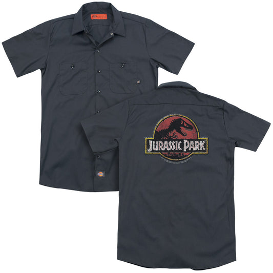 Jurassic Park - Stone Logo (Back Print) Adult Work Shirt - Forces Of Mankind