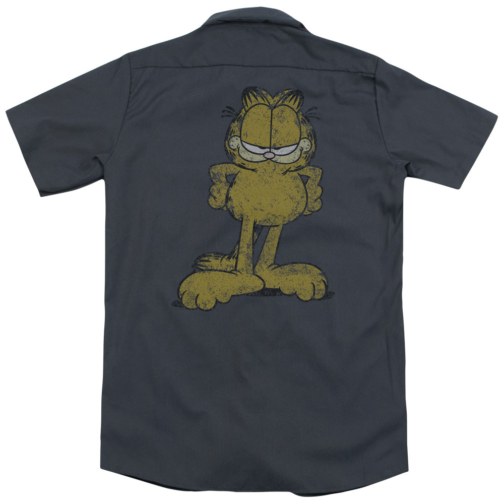 Garfield™ Button Shirt - Officially Licensed - Big Ol' Cat - Adult Short Sleeve Work Shirt - Dickies Brand
