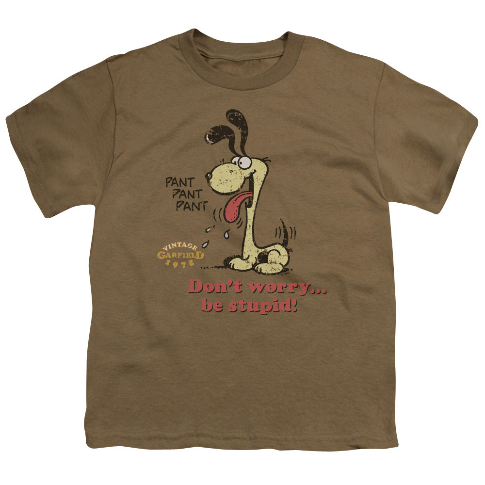 Garfield™ - Youth Kids T-Shirt (Ages 7+) - Short Sleeve Youth T Shirt - Don't Worry Be Stupid - Officially Licensed - S M L XL