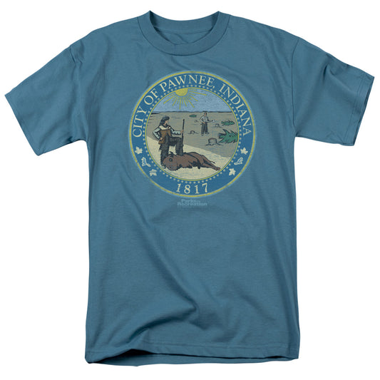 Parks And Recreation™ Shirt Officially Licensed - Parks And Rec - Parks N Rec - Distressed Pawnee Seal - Adult Unisex Short Sleeve T-Shirt