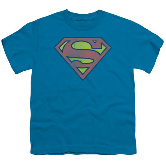 Superman - Youth Kids T-Shirt (Ages 7+) - Short Sleeve Youth T Shirt - Retro Supes Logo Distressed - Officially Licensed - S M L XL