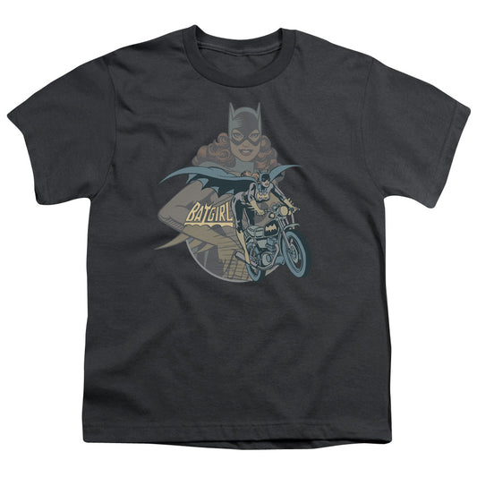 Batgirl - Youth Kids T-Shirt (Ages 7+) - Short Sleeve Youth T Shirt - Biker - DC Comics Vintage - Officially Licensed - S M L XL