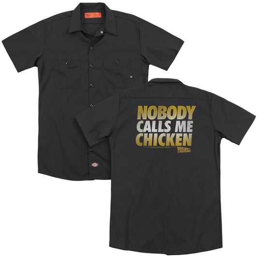 Back To The Future - Chicken (Back Print) Adult Work Shirt - Forces Of Mankind