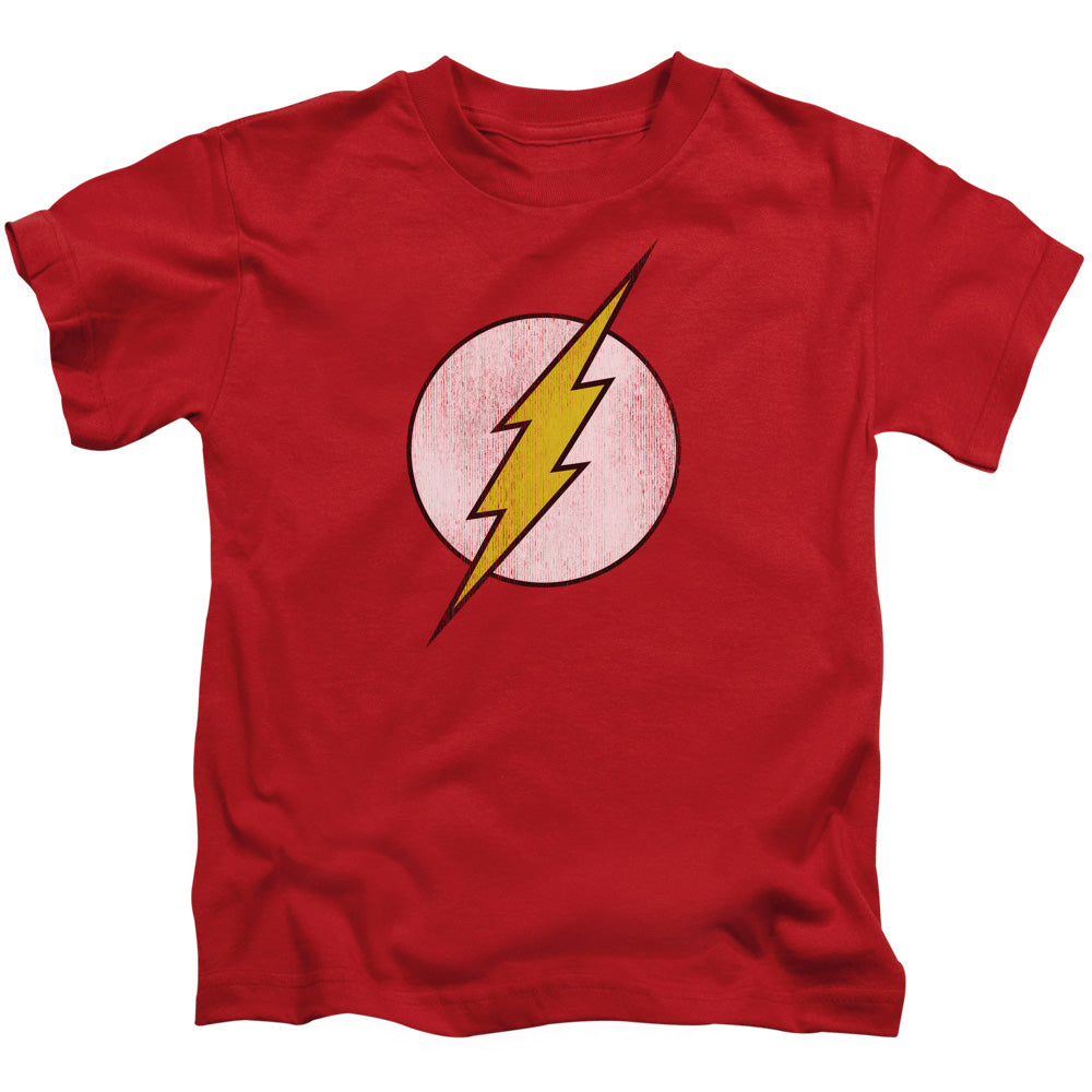 The Flash™ - Juvenile Kids T-Shirt (Ages 4-7) - Juvenile T Shirt - Flash Logo Distressed - Lightning - Officially Licensed - Size 4 5 6 7