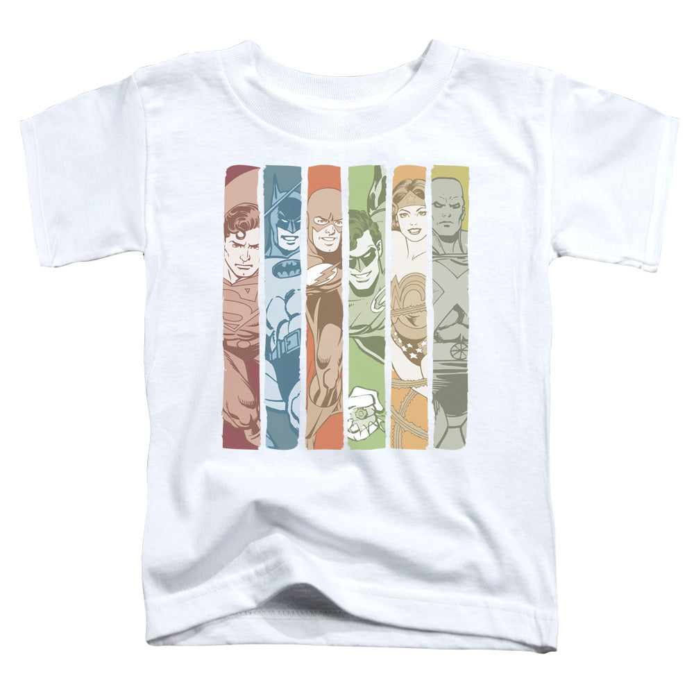 Justice League™ - Toddler Kids T-Shirt (Ages 2-4) - Short Sleeve Toddler Tee - Columns - Vintage - Officially Licensed - 2T 3T 4T