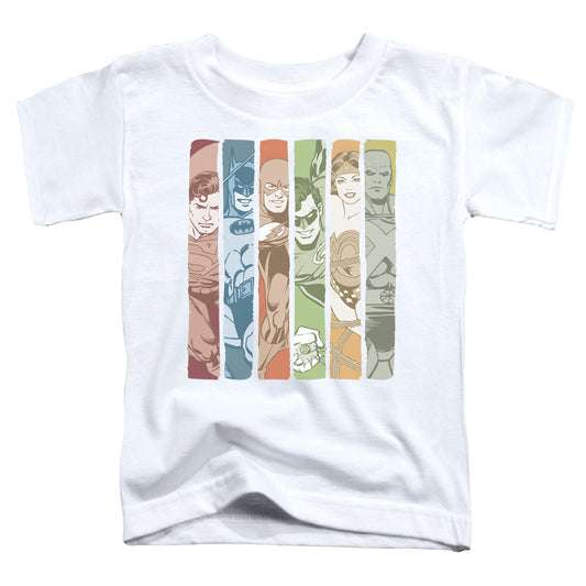 Justice League™ - Toddler Kids T-Shirt (Ages 2-4) - Short Sleeve Toddler Tee - Columns - Vintage - Officially Licensed - 2T 3T 4T