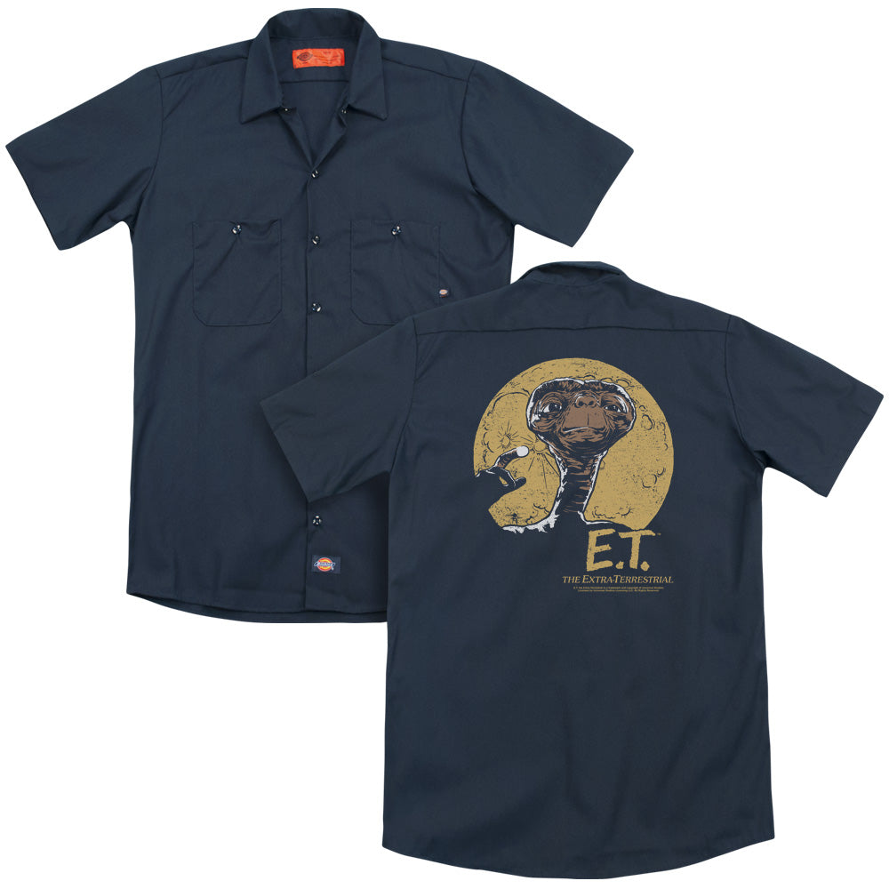 E.T.™ Movie Button Shirt - Officially Licensed - Moon Frame - Adult Short Sleeve Work Shirt - Dickies Brand