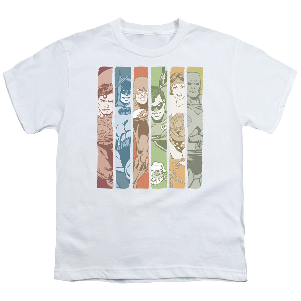 Justice League - Youth Kids T-Shirt (Ages 7+) - Short Sleeve Youth T Shirt - Columns - Officially Licensed - S M L XL