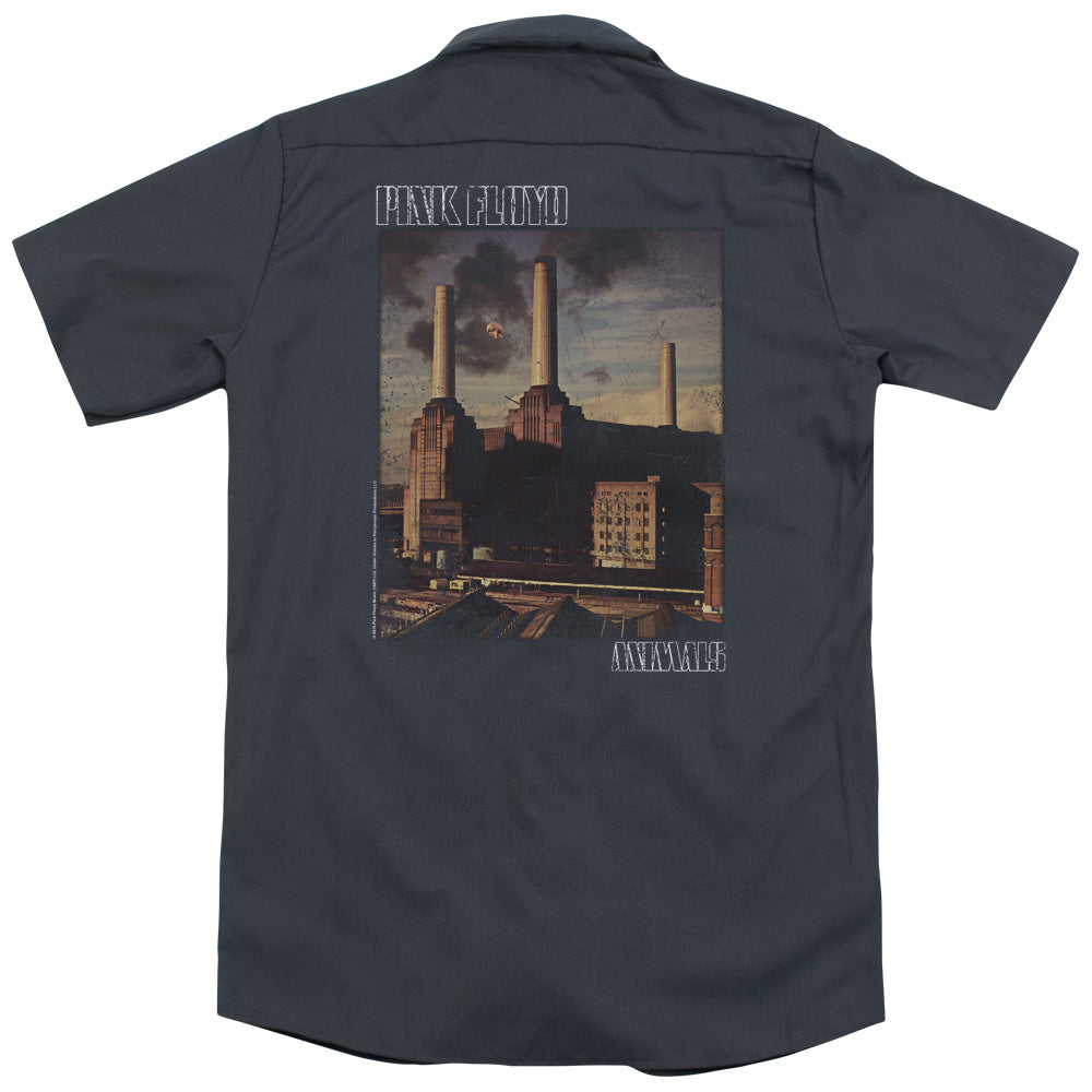 Pink Floyd™ Button Shirt - Officially Licensed - Faded Animals - Button Up Down Shirt - Adult Short Sleeve Work Shirt - Dickies Brand