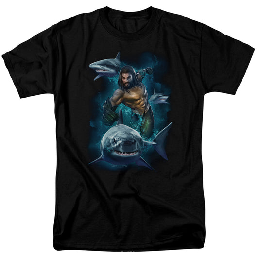 Aquaman™ Movie Shirt - Officially Licensed - Swimming With Sharks - Adult Unisex Short Sleeve T-Shirt