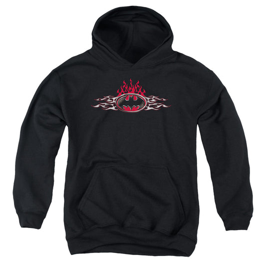Batman - Steel Flames Logo Youth Pull Over Hoodie - Forces Of Mankind
