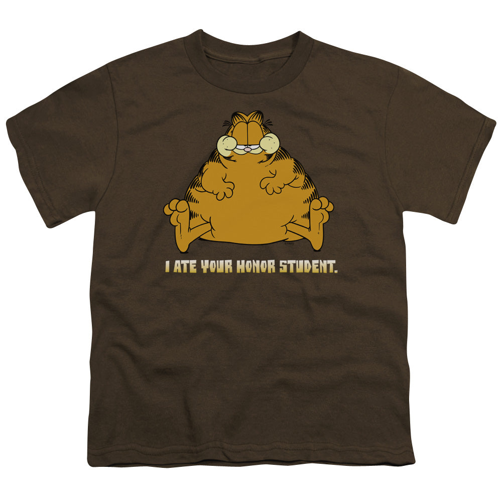 Garfield™ - Youth Kids T-Shirt (Ages 7+) - Short Sleeve Youth T Shirt - I Ate Your Honor Student - Officially Licensed - S M L XL