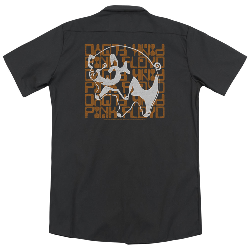 Pink Floyd™ Button Shirt - Officially Licensed - Pig - Button Up Down Shirt - Adult Short Sleeve Work Shirt - Dickies Brand
