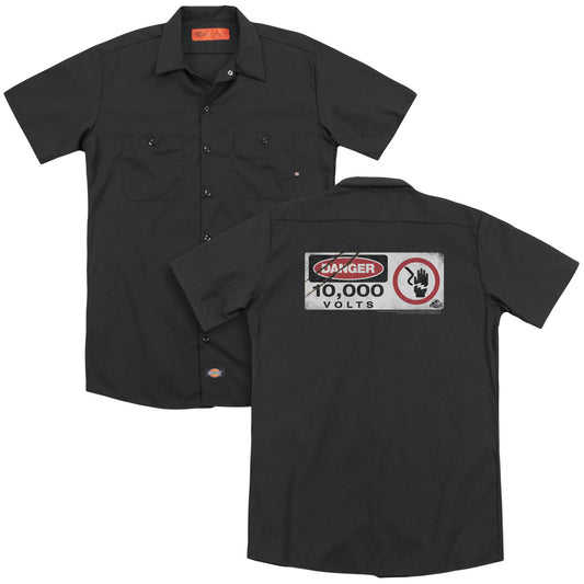 Jurassic Park - Electric Fence Sign(Back Print) Adult Work Shirt - Forces Of Mankind