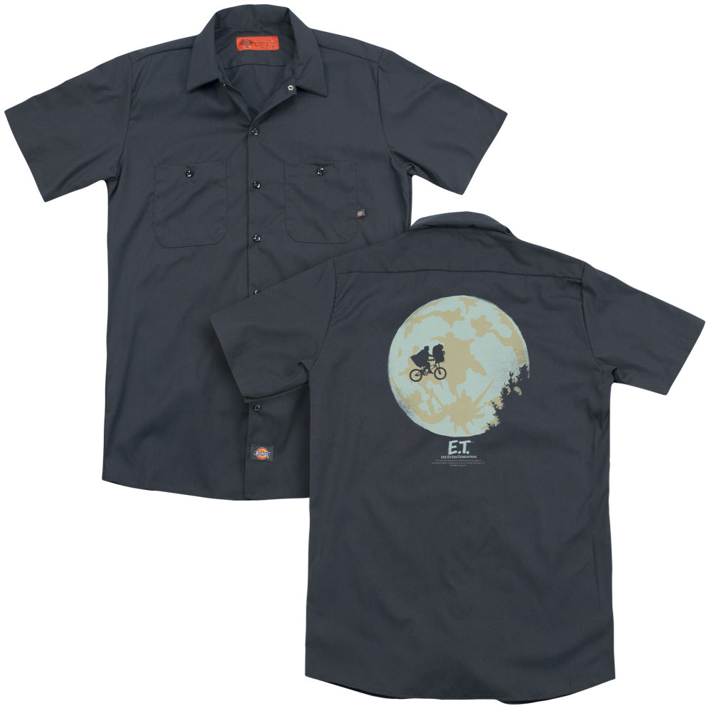 E.T.™ Movie Button Shirt - Officially Licensed - In The Moon - Adult Short Sleeve Work Shirt - Dickies Brand